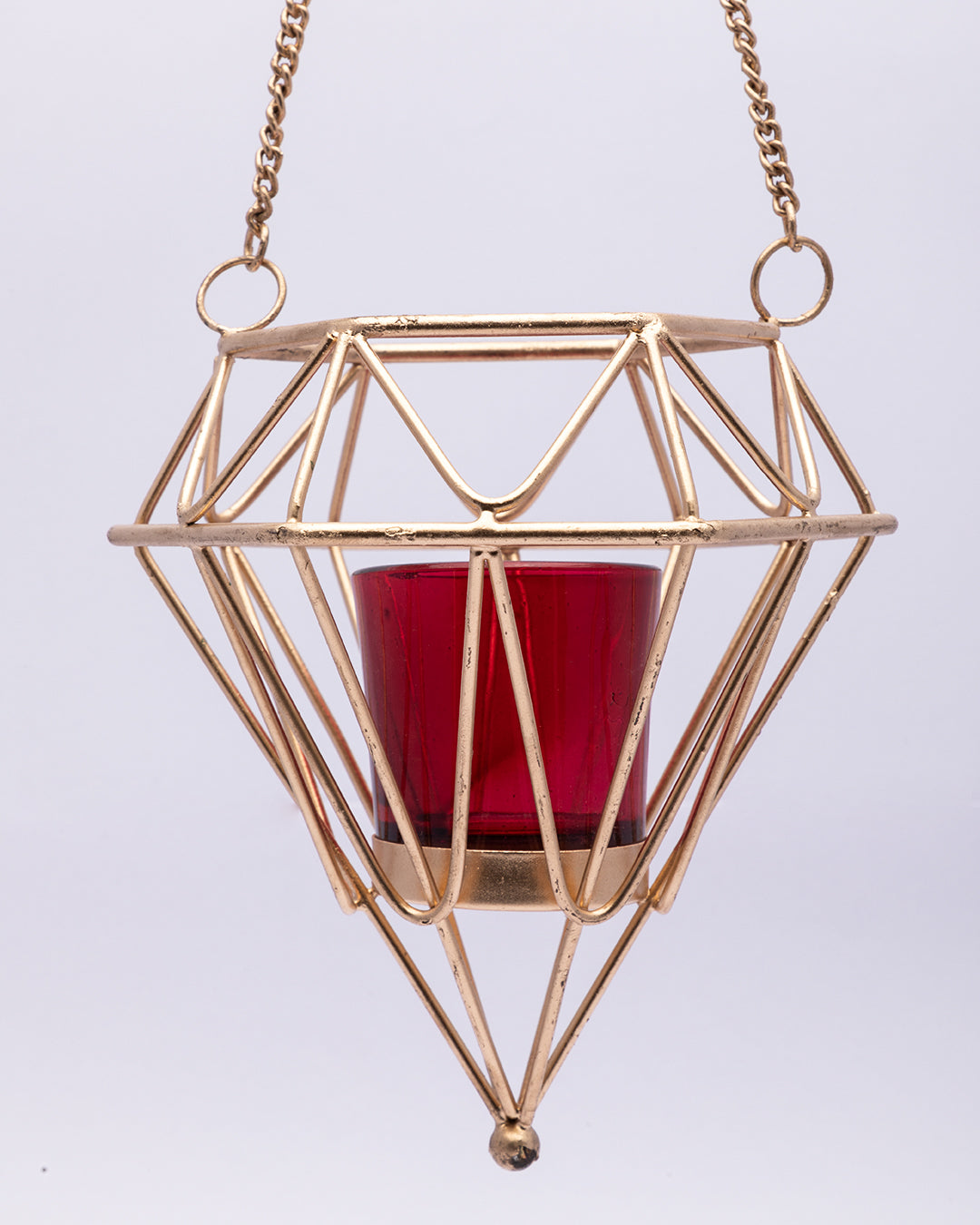 VON CASA Hanging T-Light Candle Holder, Diamond Shape, Gold Finish, Mild Steel