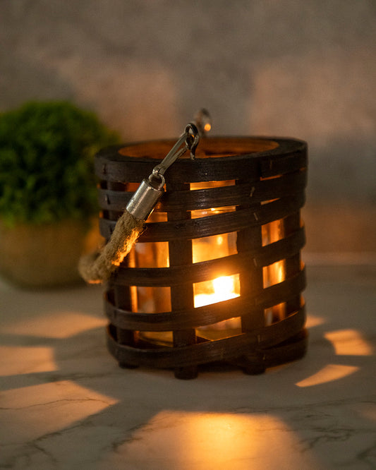 VON CASA Candleholder, Woodchip, Lantern, Brown, Wood