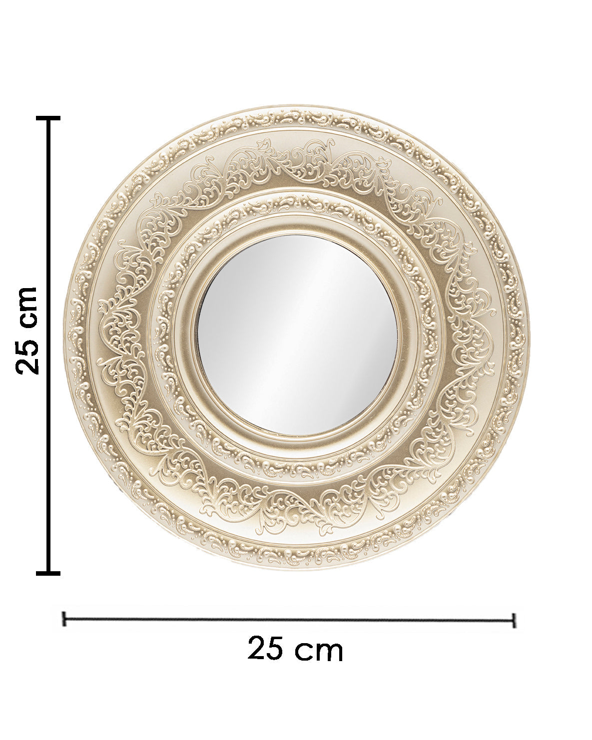 VON CASA Wall Mirror, Wall Décor, Antique Finish, Champagne Colour, Plastic, Set of 3
