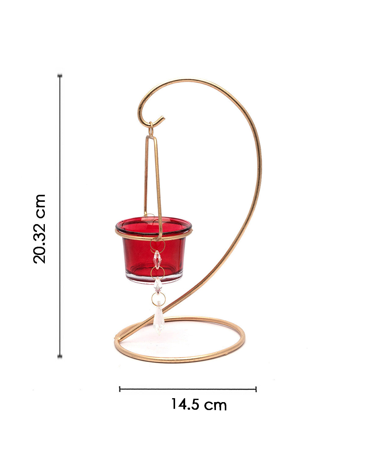 VON CASA Hanging T-Light Candle Holder, Votive Holder, Red Votive, Gold Finish, Mild Steel