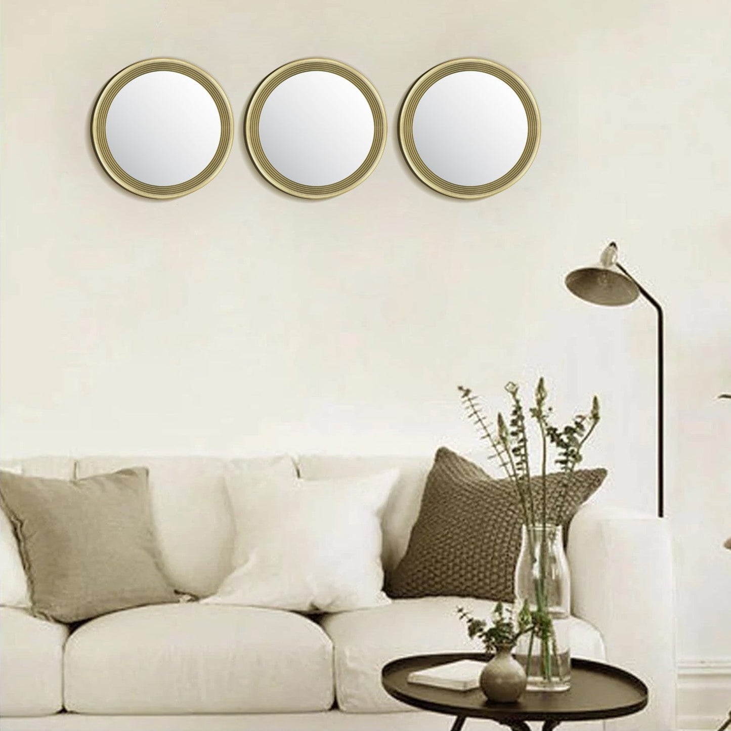 VON CASA Wall Mirror, Wall Décor, Champagne Colour, Plastic, Set of 3