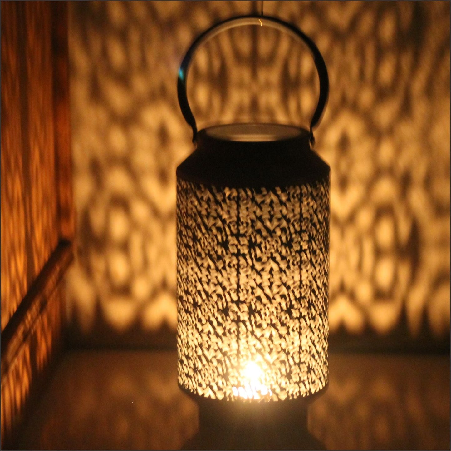 VON CASA Lantern, T-Light Candle Holder Lamp, New Cutwork Design, Black Colour, Mild Steel