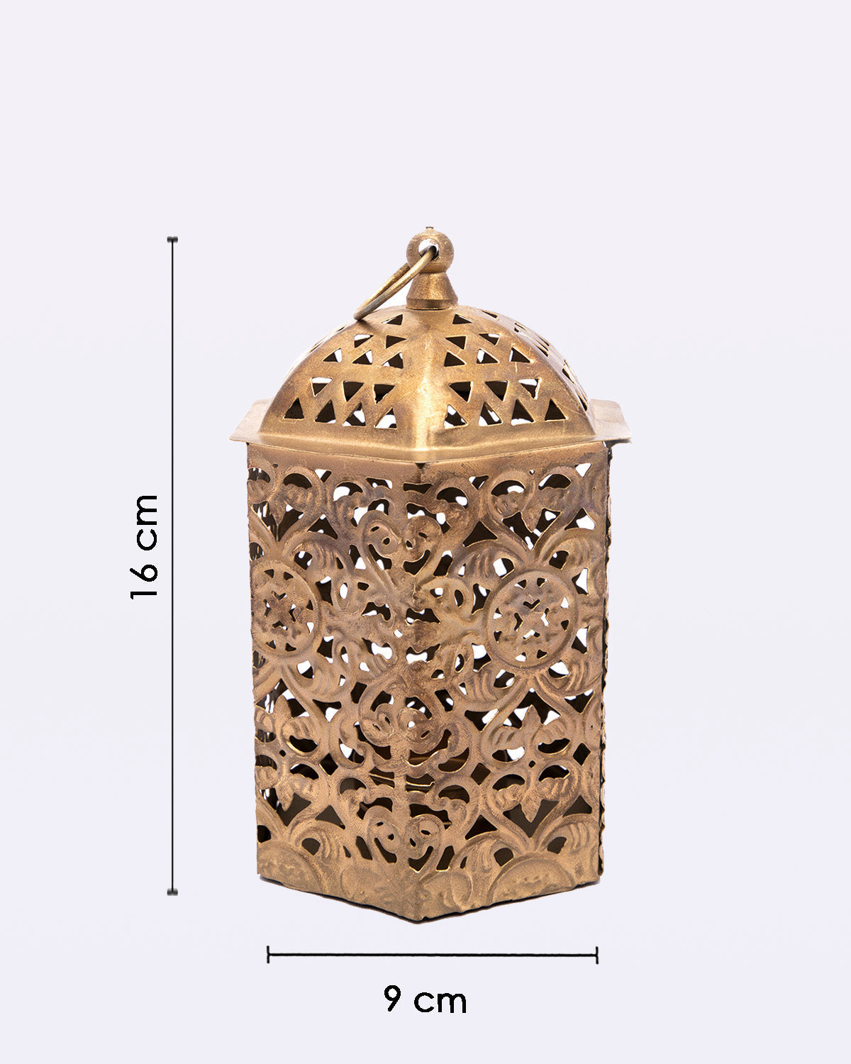 VON CASA Lantern, T-Light Holder, New Design Cutwork, Gold Colour, Mild Steel, Set of 3