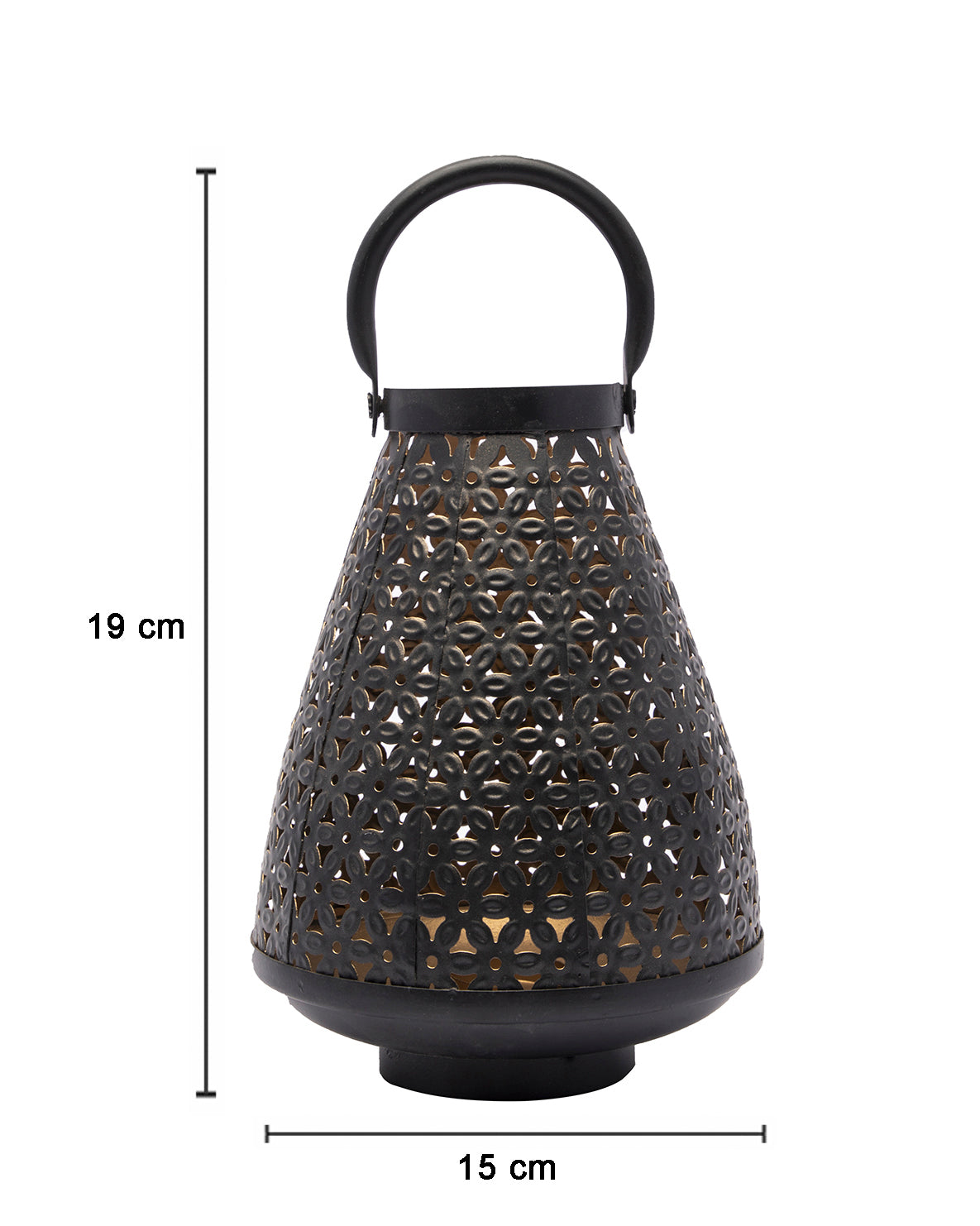 VON CASA Lantern Lamp, T-Light Candle Holder, Flower Cutwork, Black Colour, Mild Steel