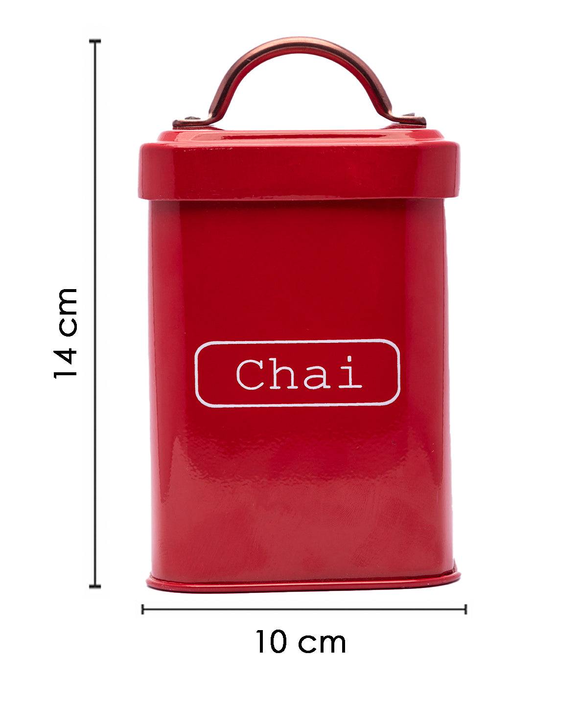 VON CASA Chai Jar, Kitchen Decorative, Countertop Metal Storage Jar, Red, Mild Steel | (1 Litre)