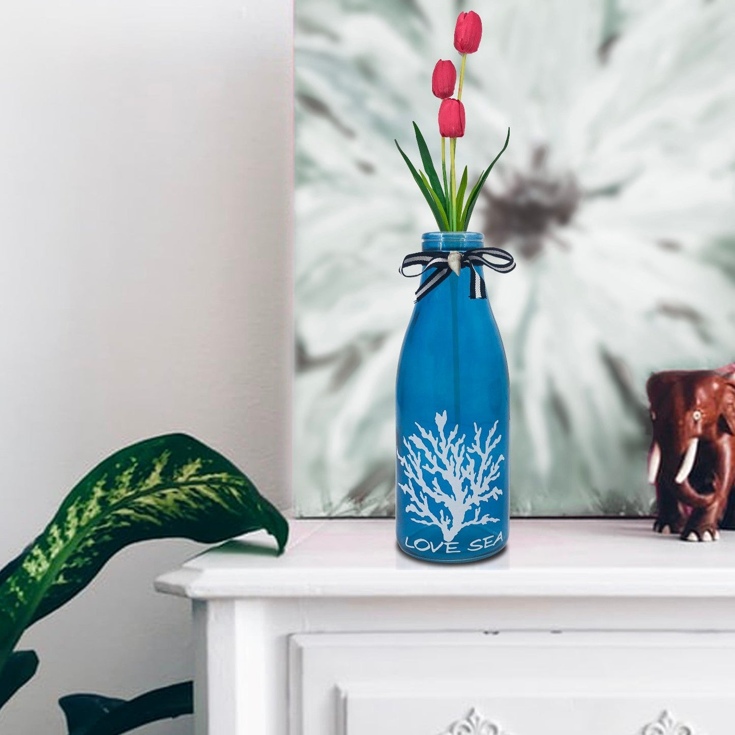 VON CASA Vase, Semi-Transparent Glass Vase, Decorative Small Flower Vase For Home, Table Centerpiece, Blue, Glass, Set Of 2