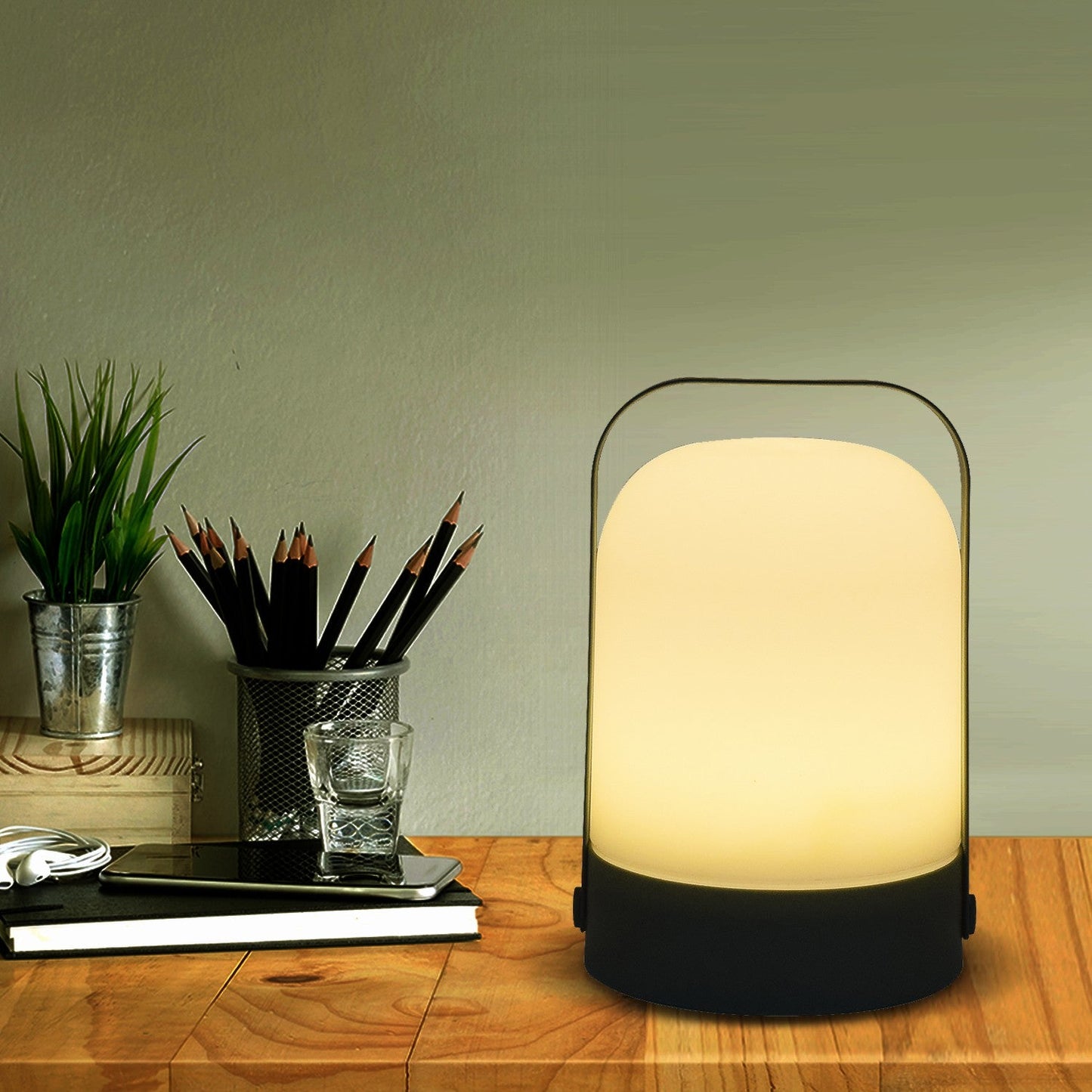 VON CASA Decorative Lantern, Lamp, Battery Operated, for Outdoor & Indoor Hanging, Table Decoration, Green, Plastic
