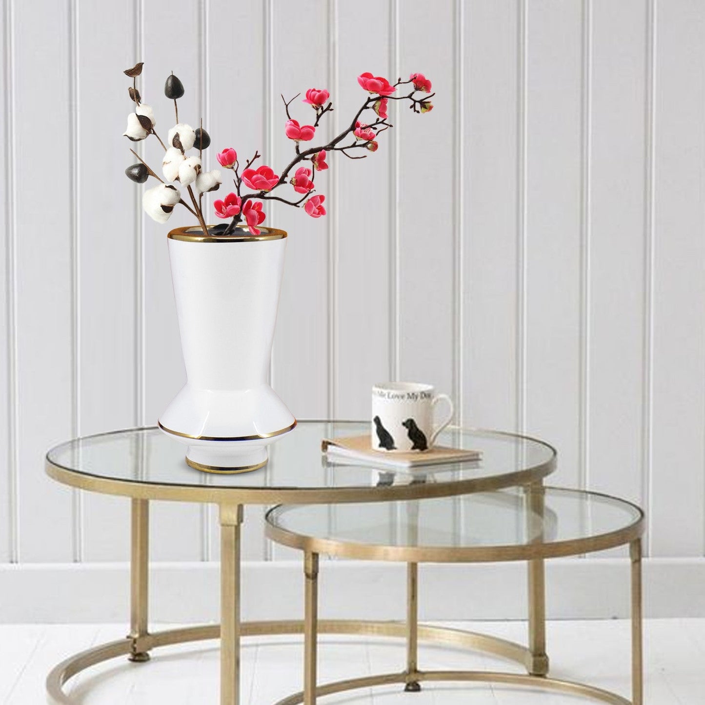 VON CASA Vase, Flower Vase, Unique Glazed Design, Decorative Vase, White, Ceramic