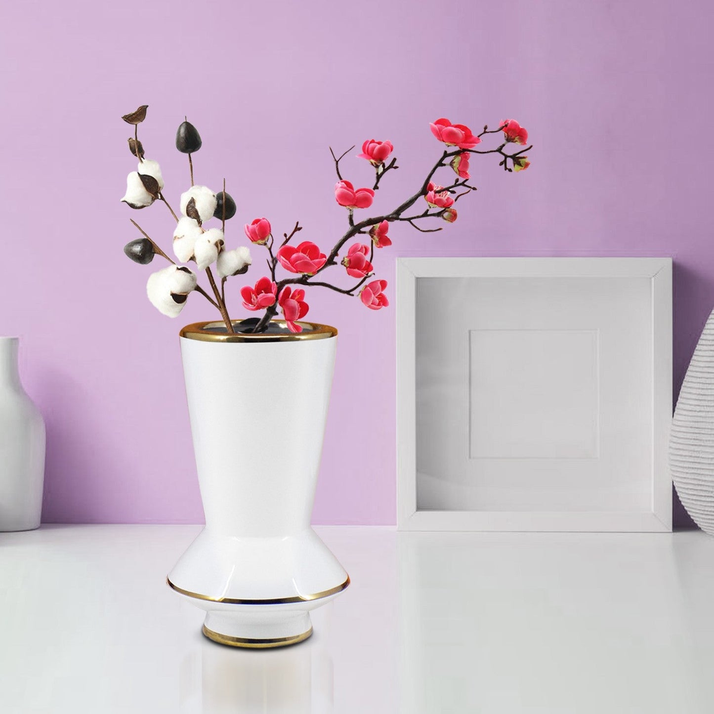 VON CASA Vase, Flower Vase, Unique Glazed Design, Decorative Vase, White, Ceramic