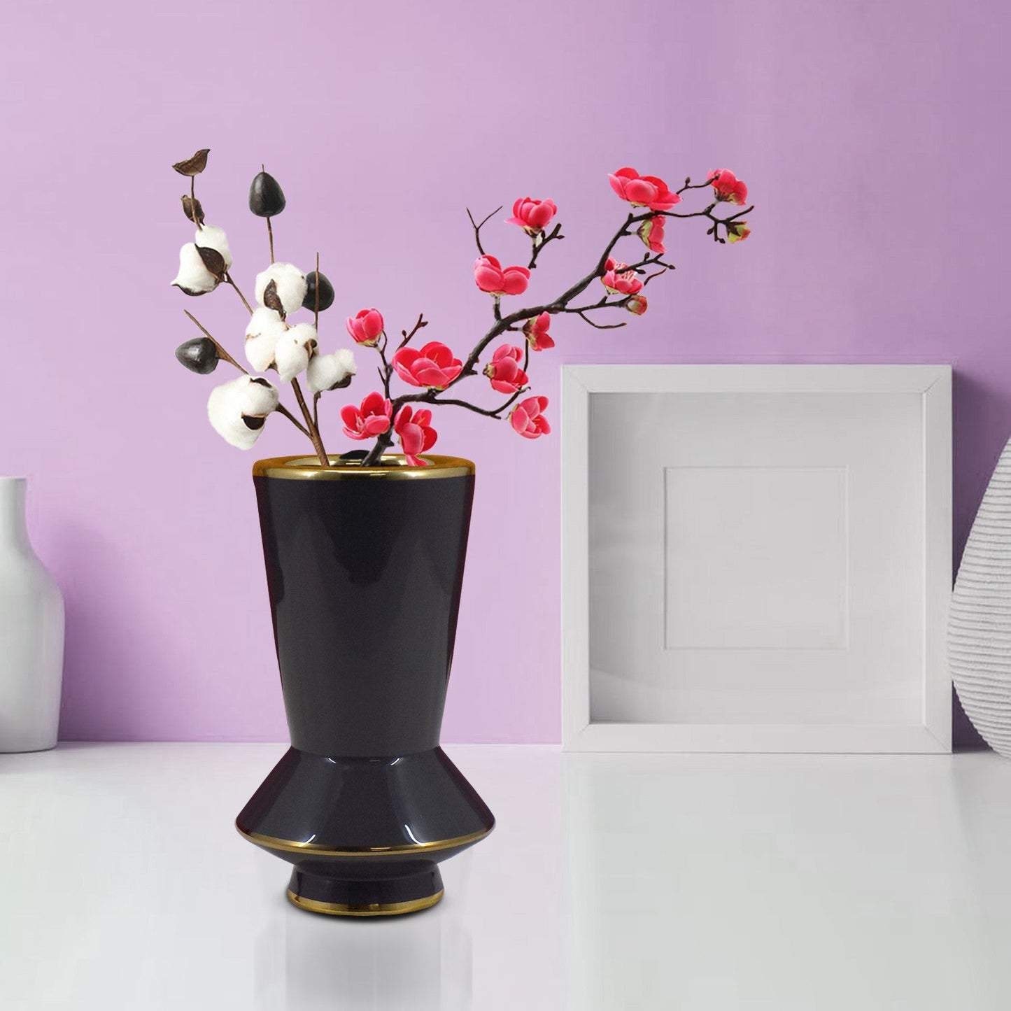 VON CASA Vase, Flower Vase, Unique Glazed Design, Decorative Vase, White, Ceramic