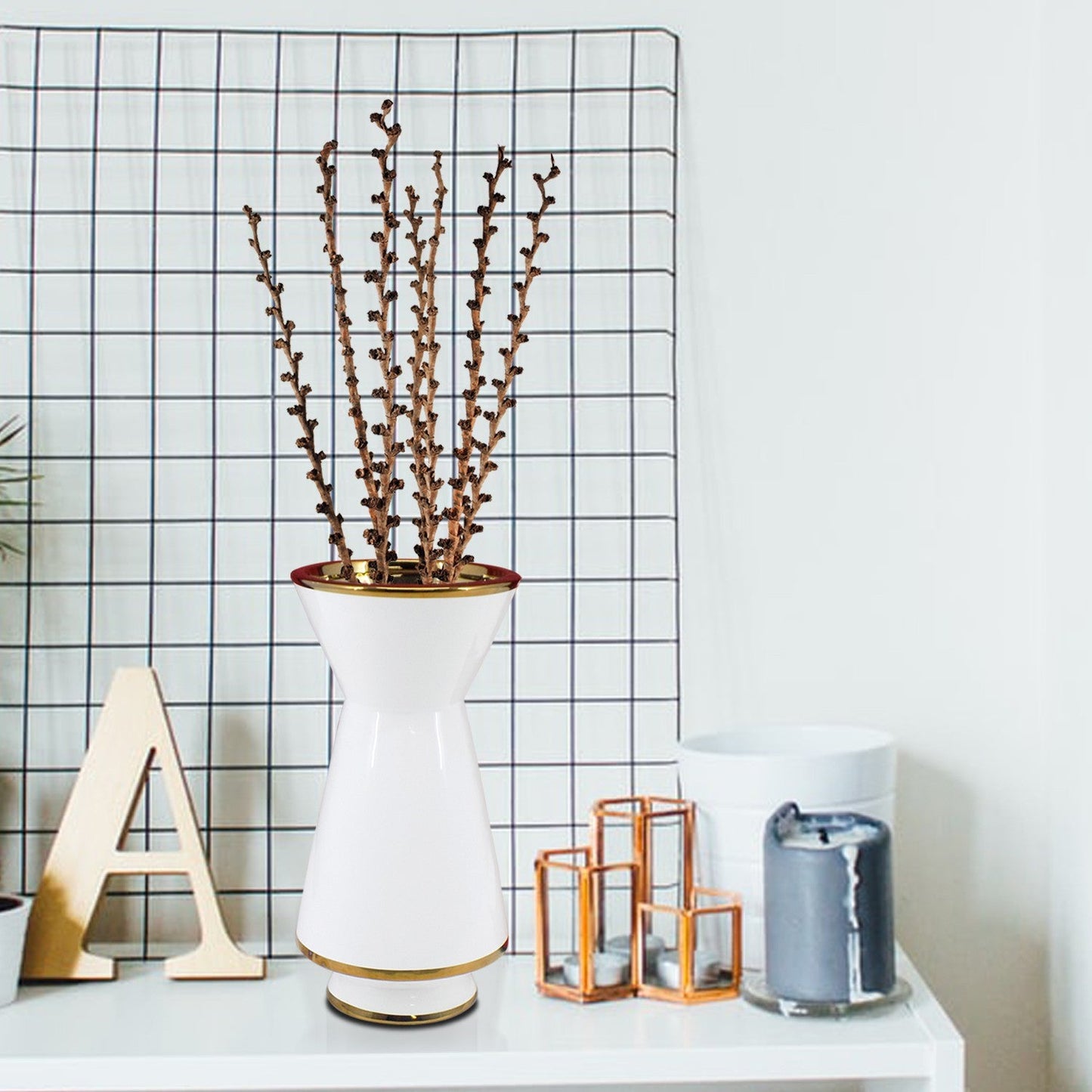 VON CASA Vase, Flower Vase, Unique Glazed Design, Decorative Vase, White, Ceramic
