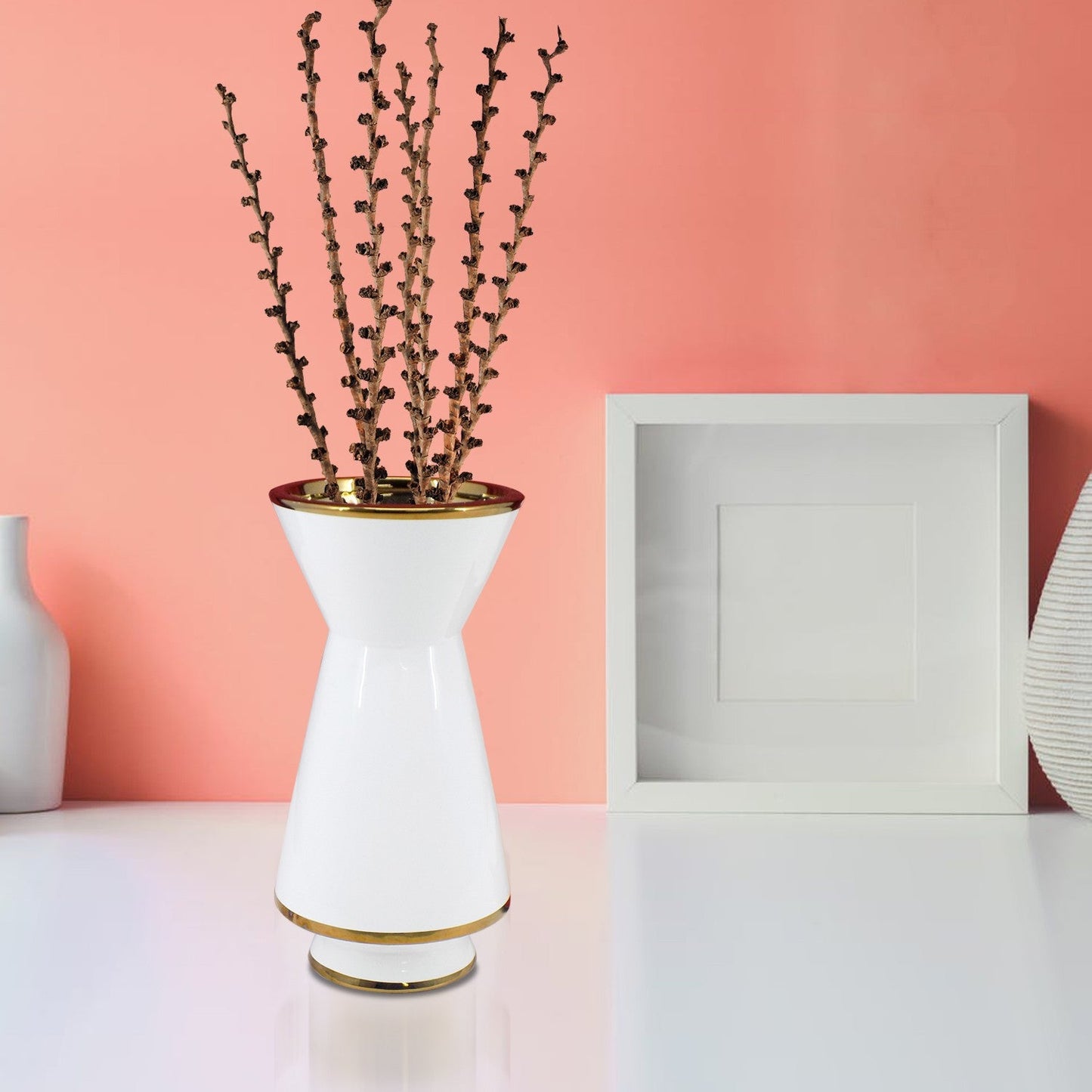VON CASA Vase, Flower Vase, Unique Glazed Design, Decorative Vase, White, Ceramic