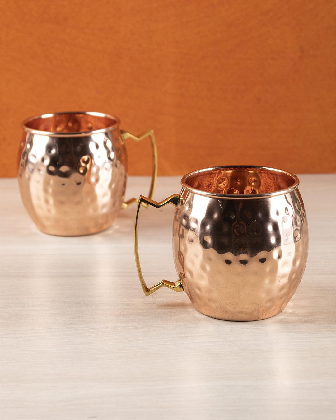 VON CASA Copper Hammered Moscow Mule Mugs with Handle (Set Of 2, 500 mL) - VON CASA