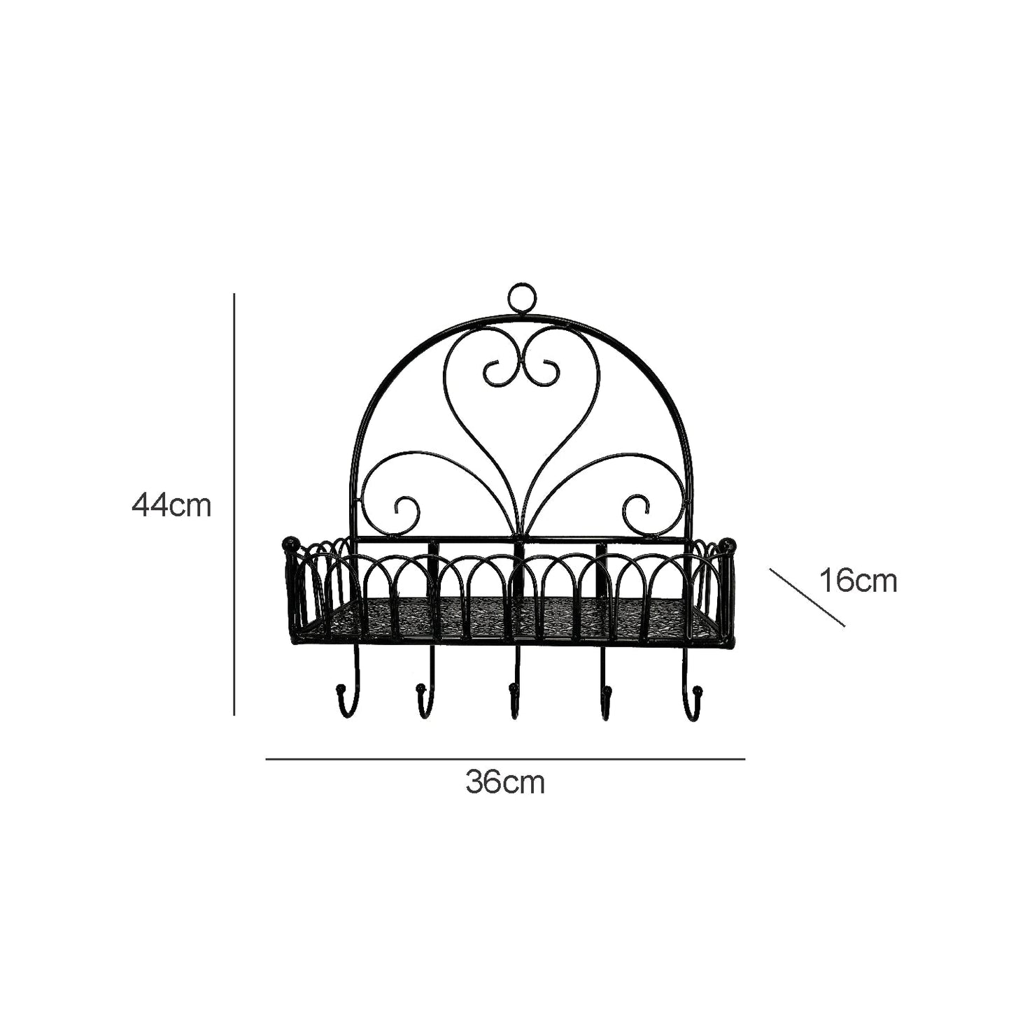 VON CASA Wall Planter, Decorative, Hanging Planter with Hooks, Semi Circle, Black, Iron