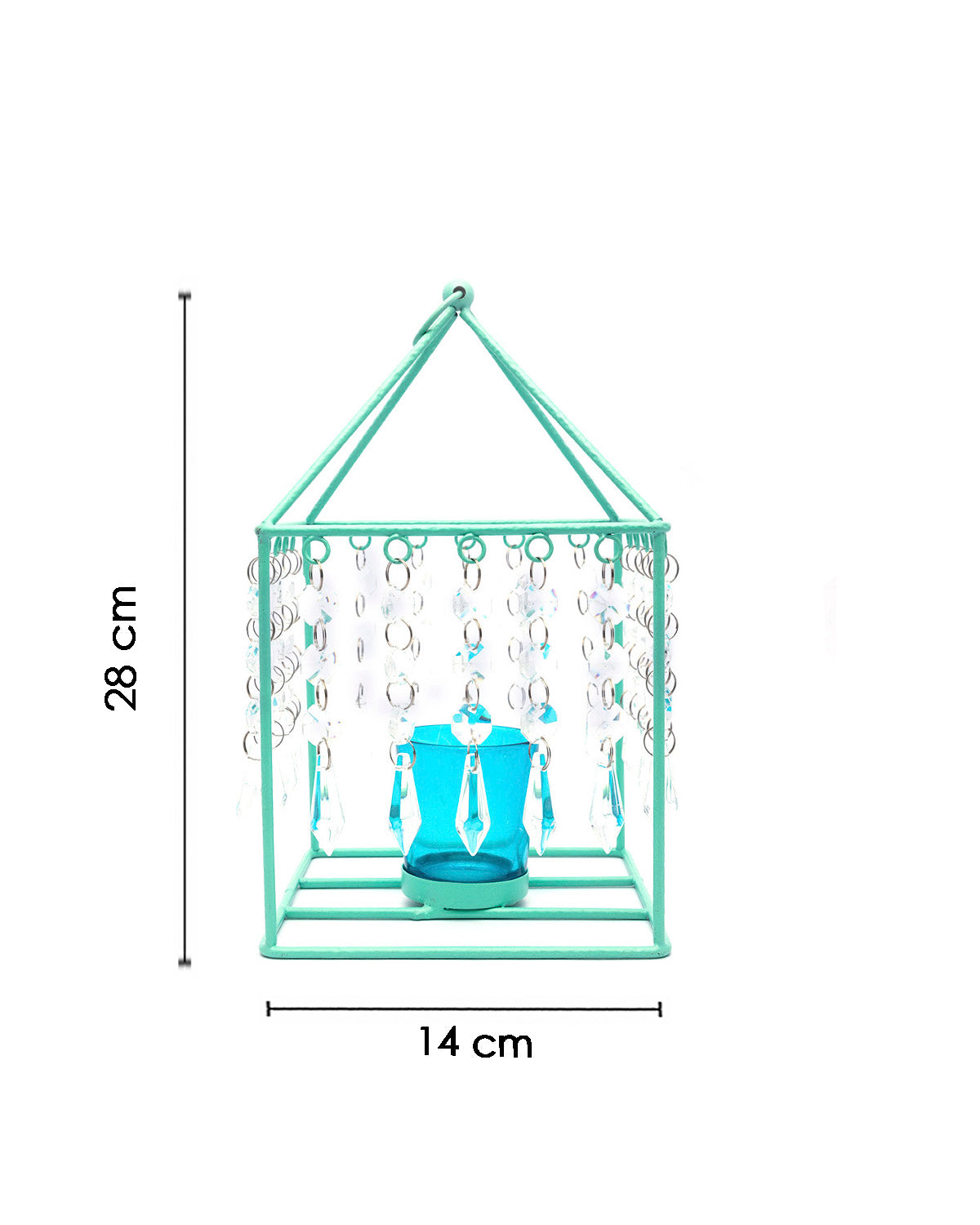 VON CASA Geo T-Light Candle Holder, Clear Crystal Votive Holder, Turquoise Colour, Mild Steel