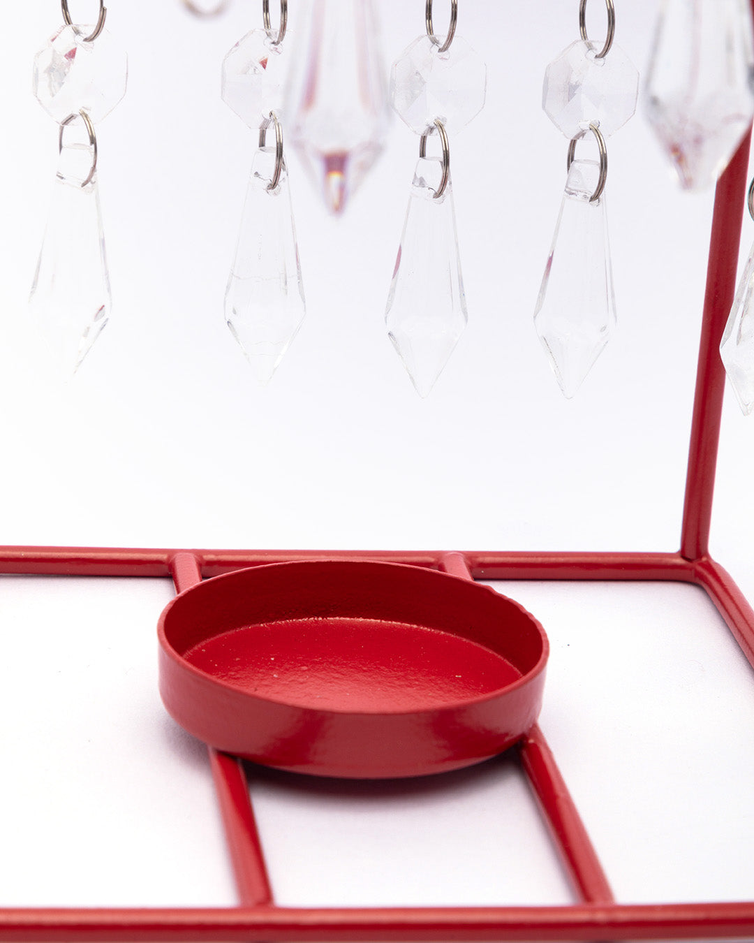 VON CASA Geo T-Light Candle Holder, Clear Crystal Votive Holder, Red Votive, Red Colour, Mild Steel