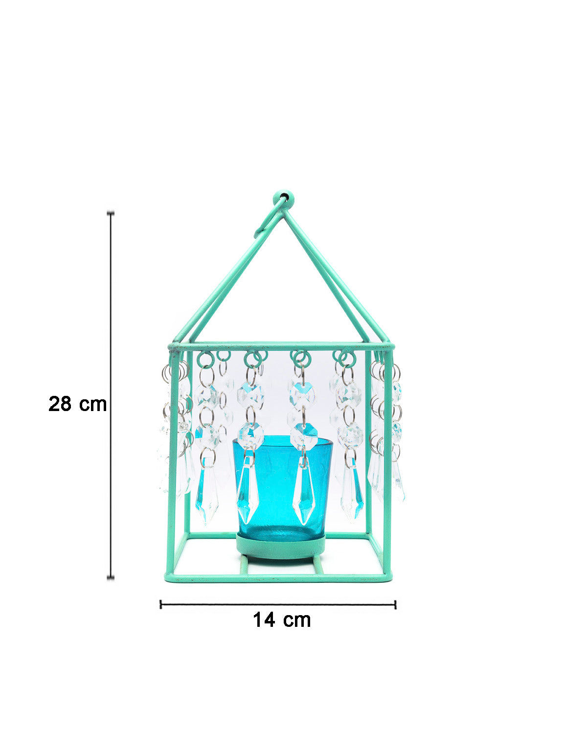 VON CASA Geo T-Light Candle Holder, Clear Crystal Votive Holder, Turquoise Colour, Mild Steel