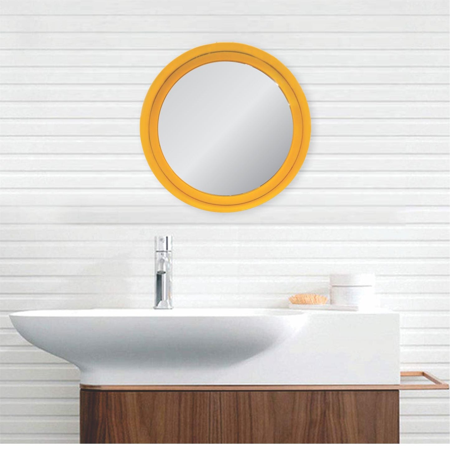 VON CASA Round Mirror, Metal Frame, Elegant Style, Modern Design, Yellow Colour, Mild Steel