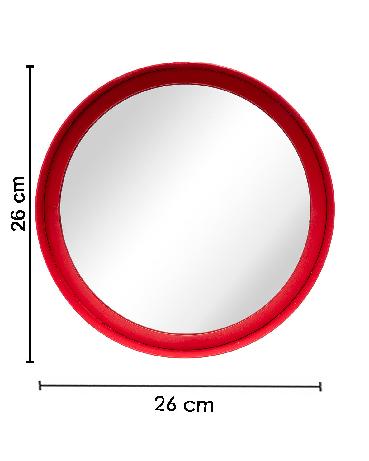VON CASA Round Mirror, Metal Frame, Elegant Style, Modern Design, Red Colour, Mild Steel