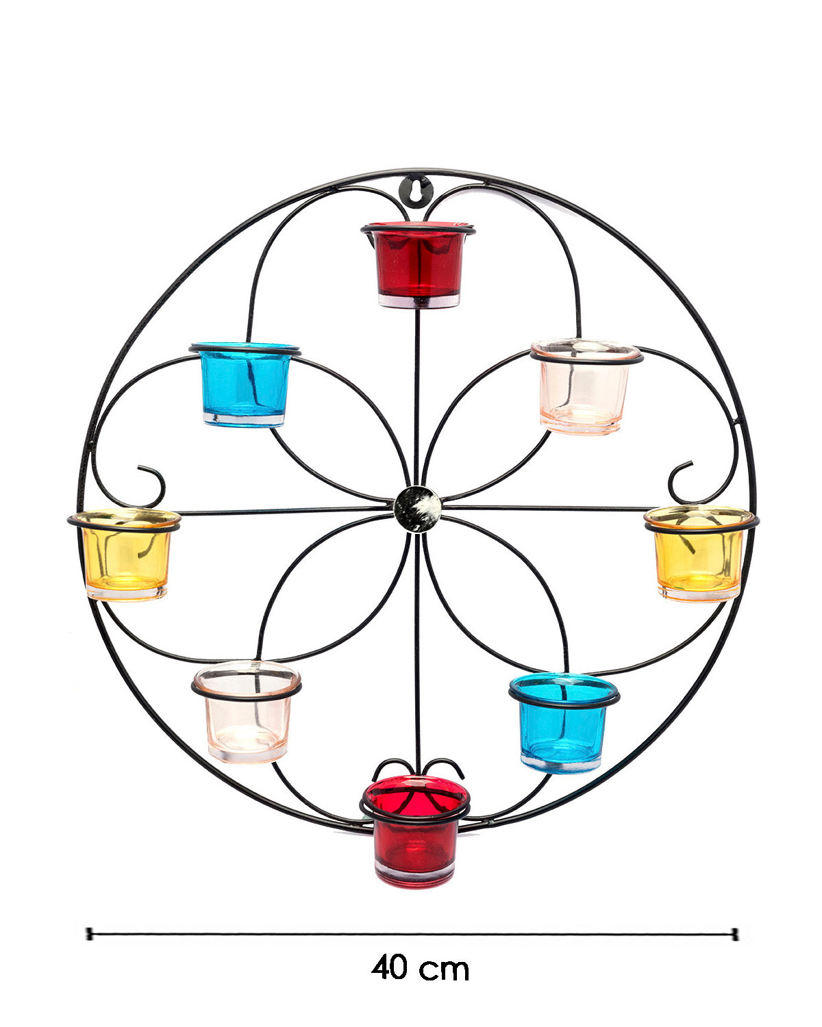 VON CASA Wall Sconce, Multi-coloured Votives, 8 Votive T-Light Candle Holder, Black Finish, Mild Steel