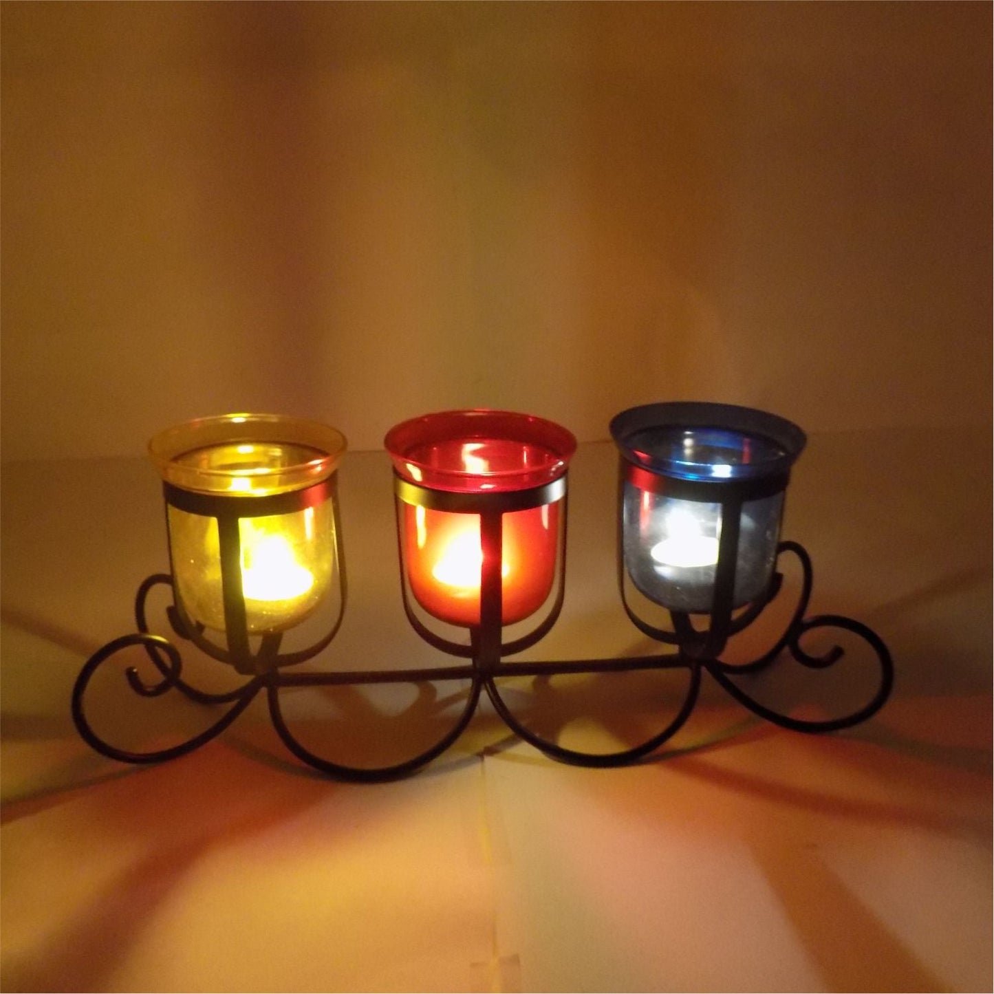 VON CASA 3 T-Light Candle Holder, Multicolour Votive Holder, Modern Design, Black Finish, Mild Steel