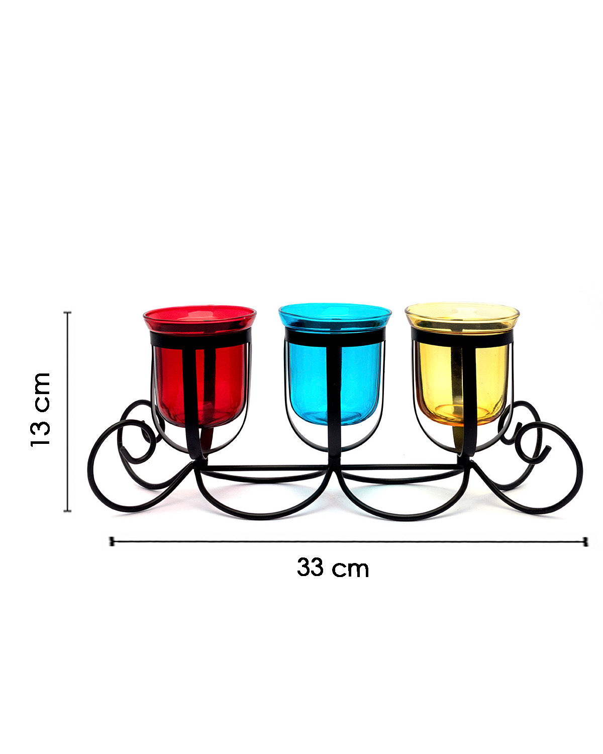 VON CASA 3 T-Light Candle Holder, Multicolour Votive Holder, Modern Design, Black Finish, Mild Steel
