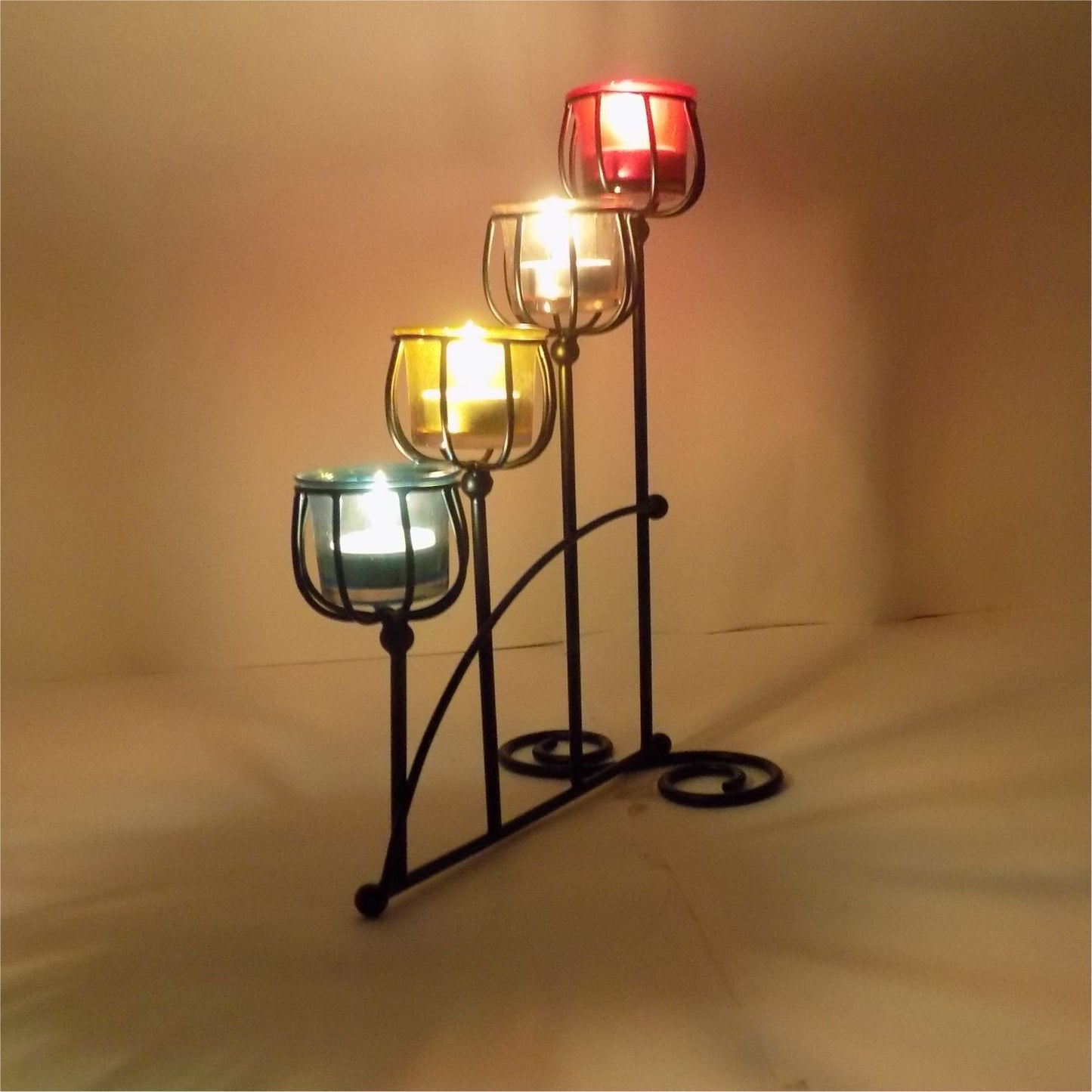 VON CASA 3 T-Light Candle Holder, Multicolour Votive Holder, Modern Design, Black Finish, Mild Steel