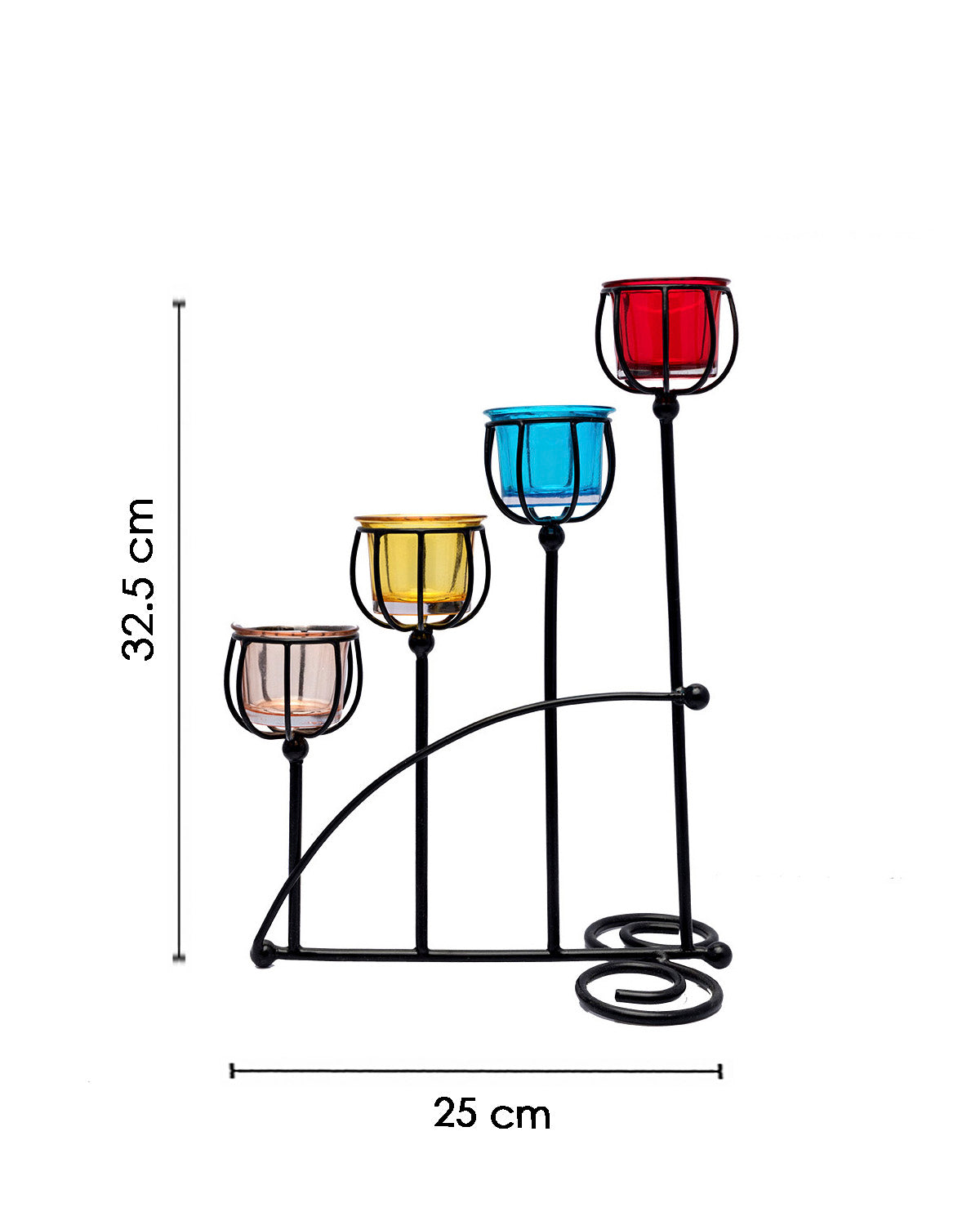 VON CASA 3 T-Light Candle Holder, Multicolour Votive Holder, Modern Design, Black Finish, Mild Steel
