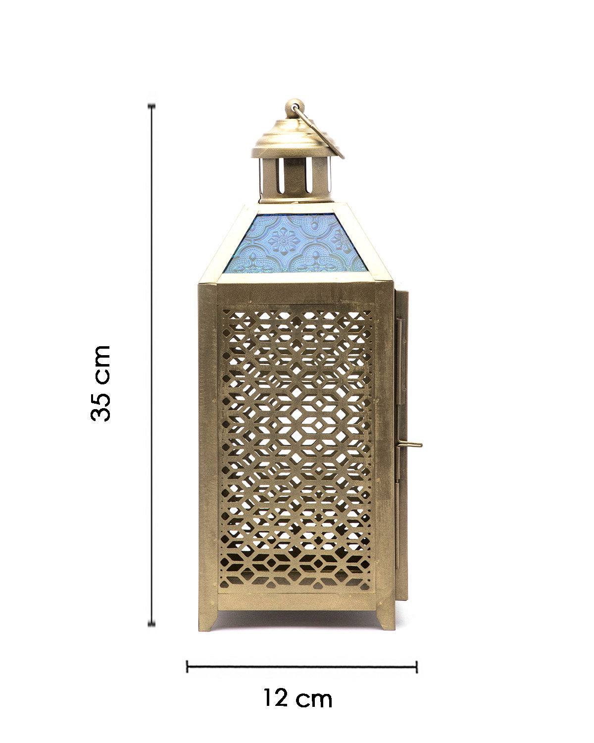 VON CASA Lantern, Diamond Style Cutwork, T-Light Candle Holder Lamp, Gold Finish, Small, Mild Steel