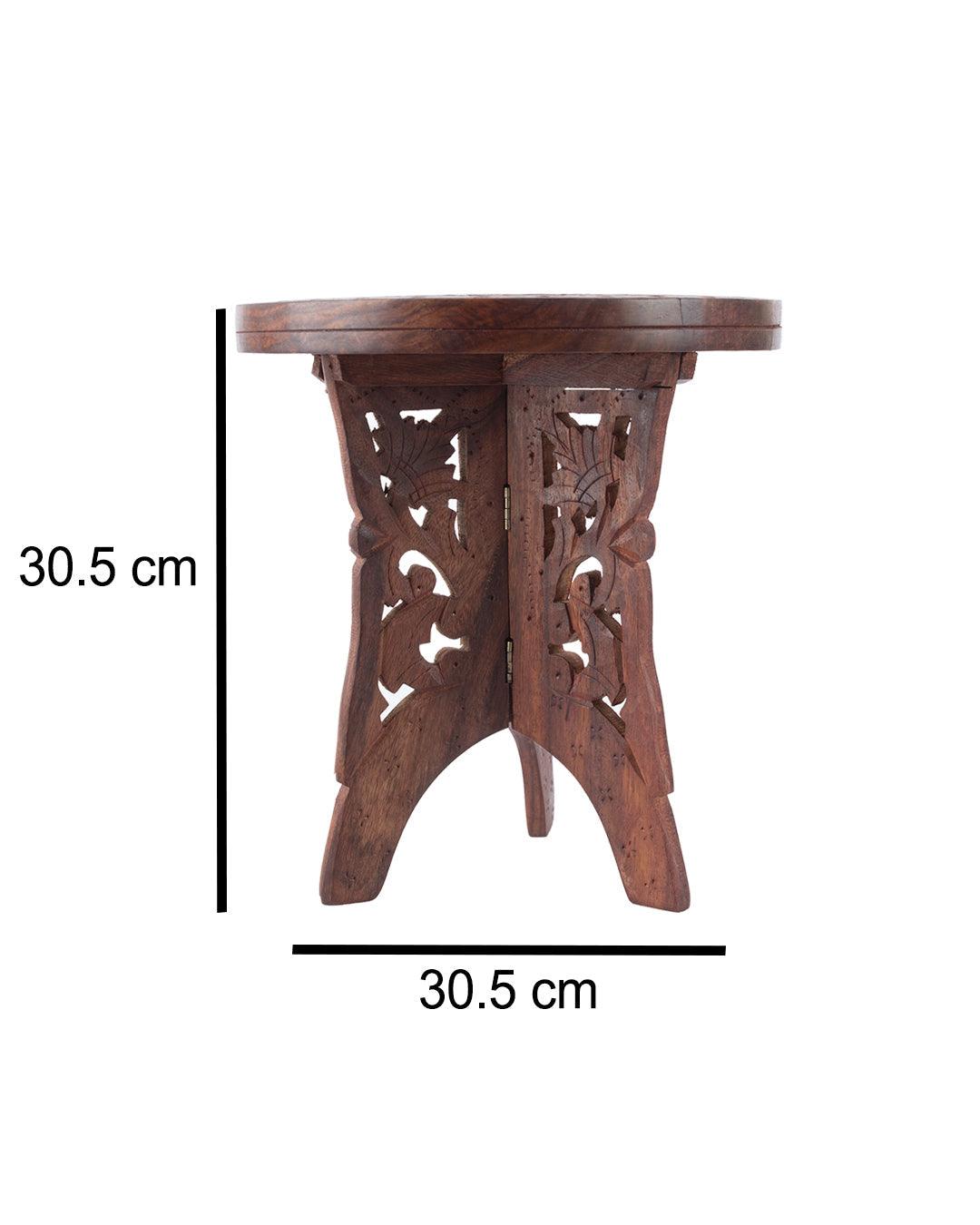 VON CASA 'WOOD CARVING' Handcrafts Small Coffee Table in Sheesham Wood - VON CASA