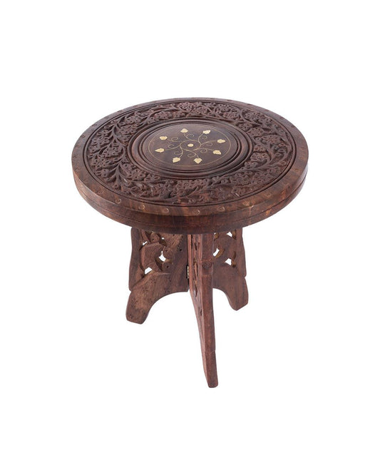 VON CASA 'WOOD CARVING' Handcrafts Small Coffee Table in Sheesham Wood - VON CASA