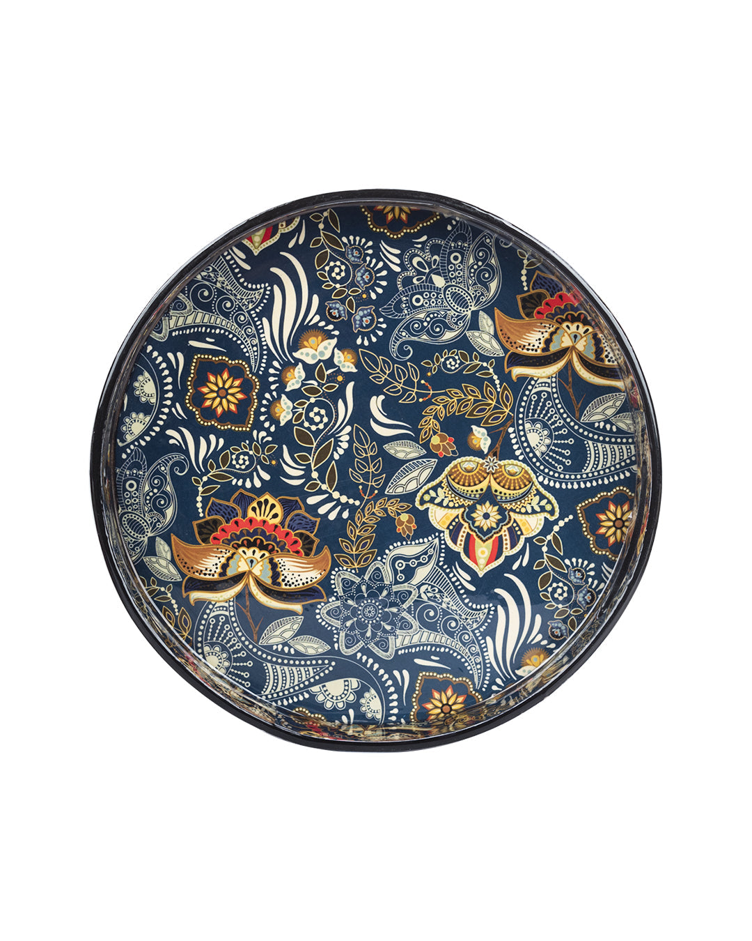 VON CASA Serveware Round Serving Tray With Handle (1 Pcs, Floral Print)