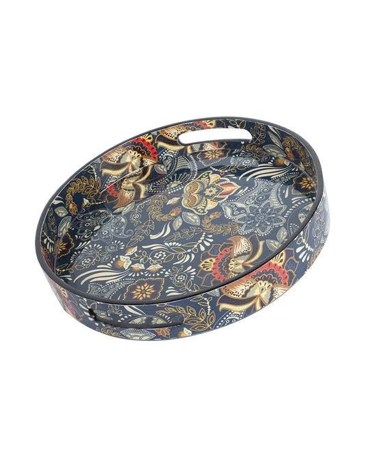 VON CASA Serveware Round Serving Tray With Handle (1 Pcs, Floral Print)