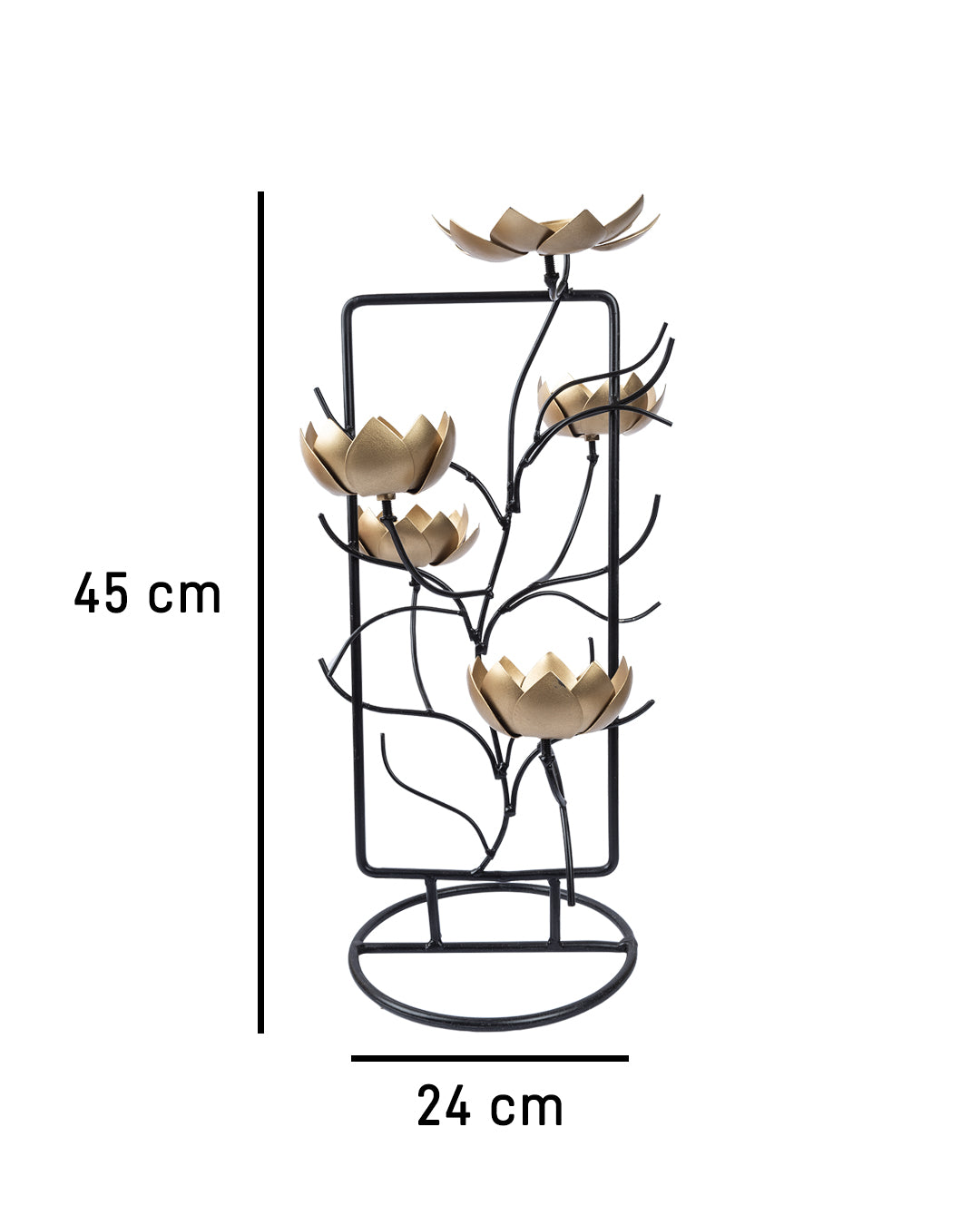 Lighting Lotus T-Light Holder & Stand with 5 Votives, Black & Golden, Iron