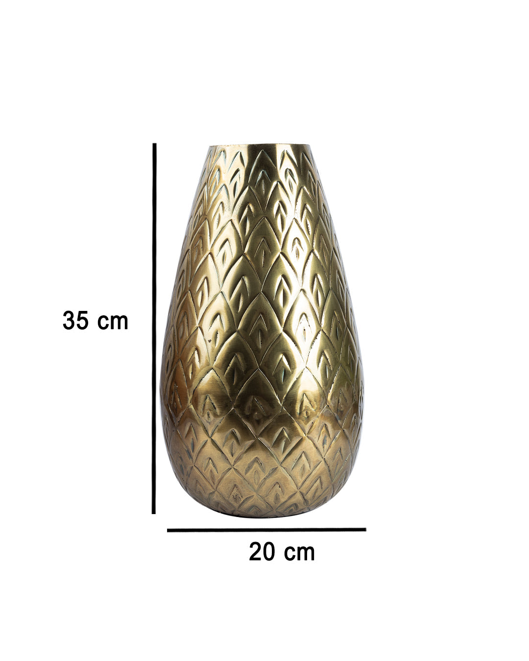 VON CASA Table Flower Vase, Hammered Finish, Golden Colour, Mild Steel