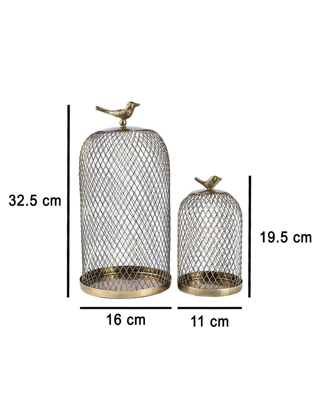 VON CASA Metal Mesh Cloche, Mild Steel, Golden Colour, Set of 2