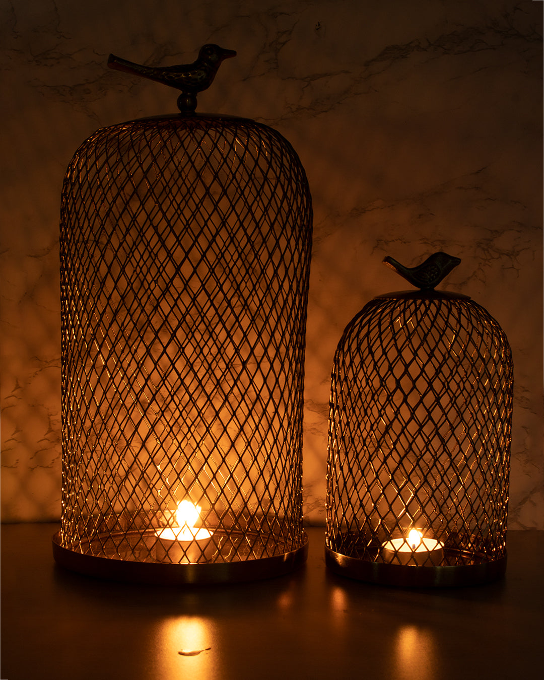 VON CASA Metal Mesh Cloche, Mild Steel, Golden Colour, Set of 2