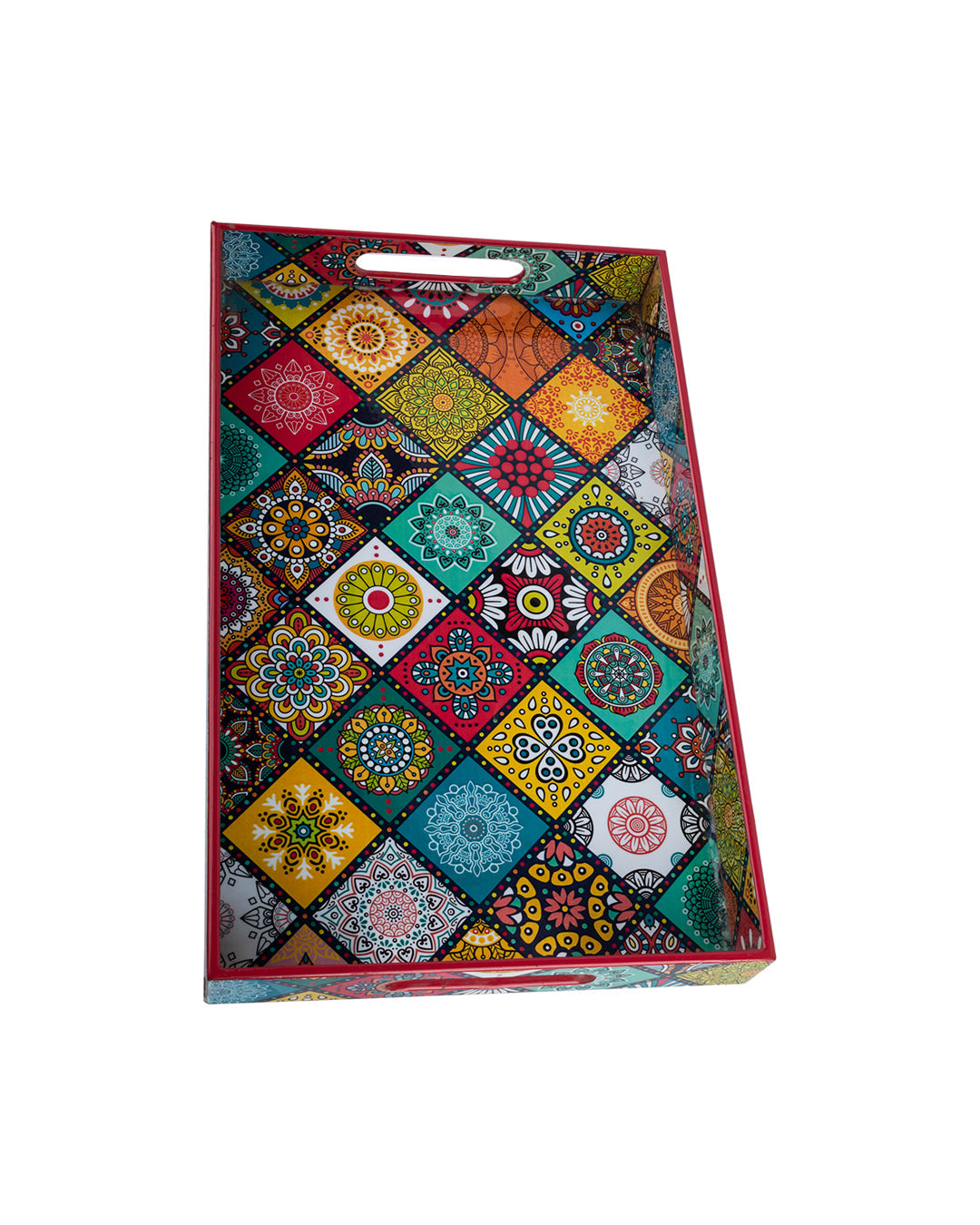 VON CASA Tray with Handle, Multiple Style Print, Multicolour, MDF