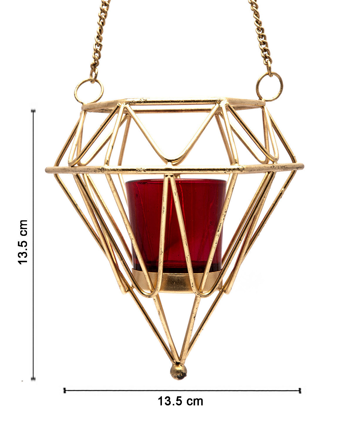 VON CASA Hanging T-Light Candle Holder, Diamond Shape, Gold Finish, Mild Steel