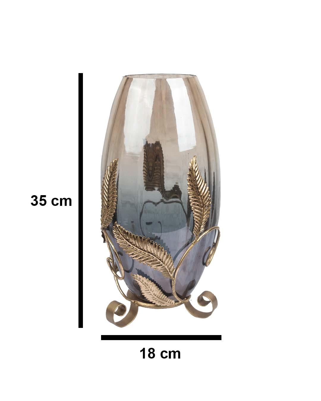 VON CASA Lighing Lustre Vase with Leaf, Diwali Collection, Golden Colour, Iron - VON CASA
