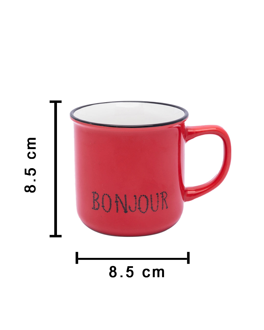 VON CASA Mugs, Bonjour, Microwave & Dishwasher Safe, Assorted Colours, Ceramic, 340 mL, Set of 4