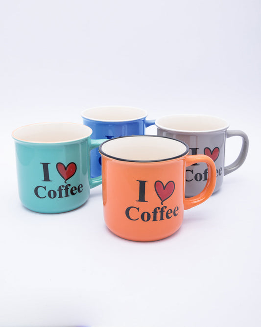 VON CASA Mugs, French Design, Tea & Coffee Mugs, Microwave & Dishwasher Safe, Assorted Colours, Set of 4, 340 mL