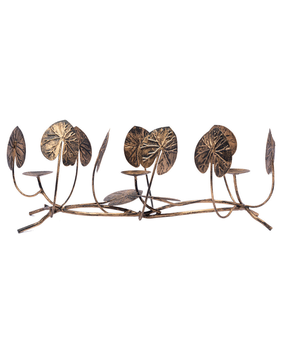 VON CASA Metal Big Leaf Luxurious Design base with 3 Crackle Golden Glass Votive