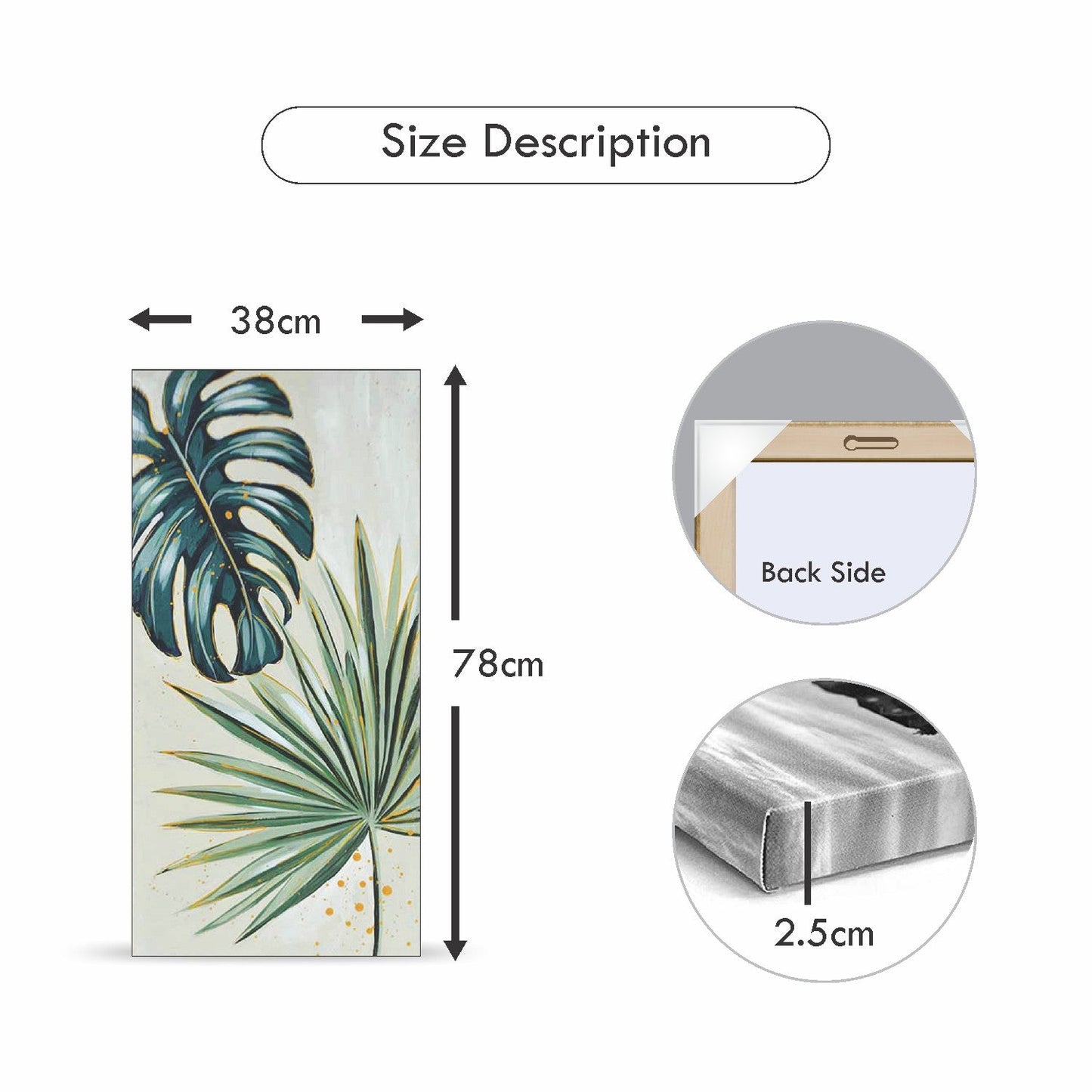 VON CASA Hand Painted Tropical Leaf Oil Painting, on Canvas, Gallery Wrapped & Framed, Modern Artwork, Multicolour, Canvas Fabric
