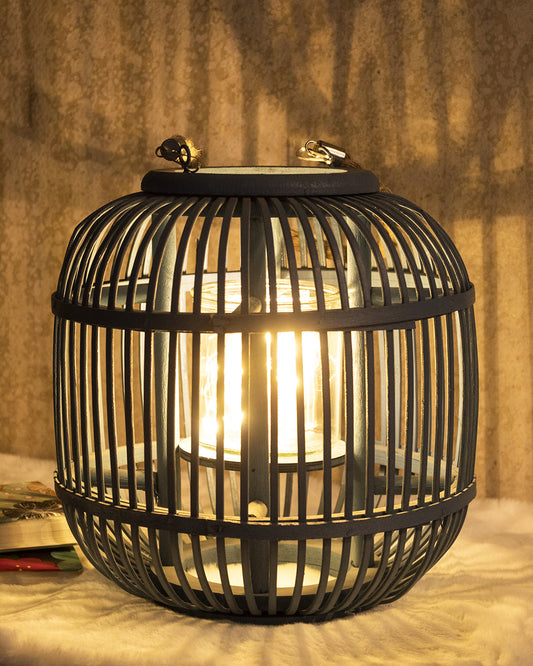 VON CASA Lantern, Bamboo Lantern, Blue, Wood