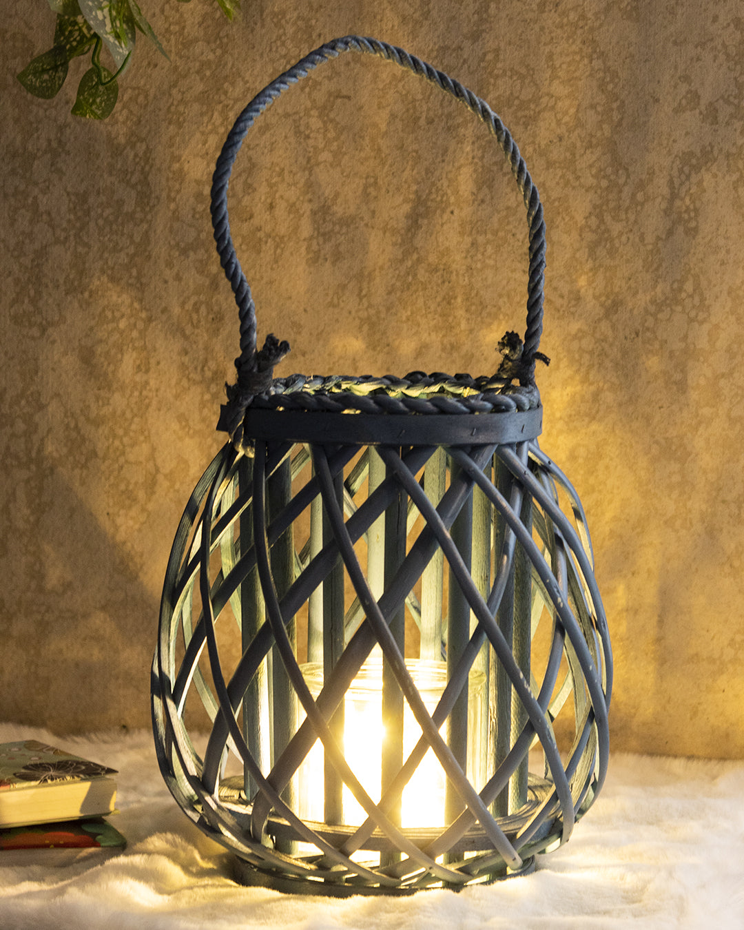 VON CASA Candleholder, Willow, Lantern, Blue, Wood