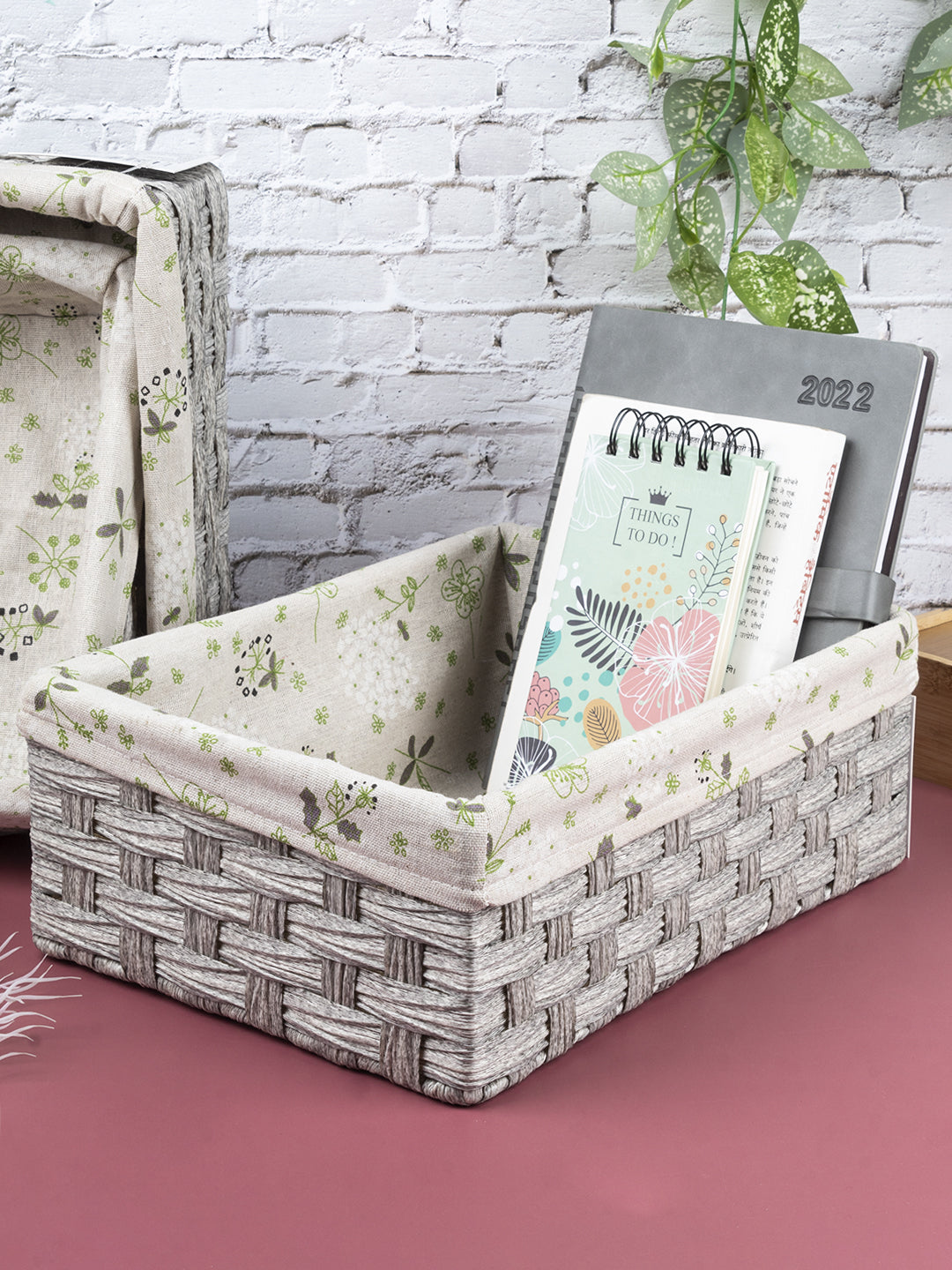 VON CASA Basket Set, in Three Different Sizes, Ivory, Plastic, Set of 3