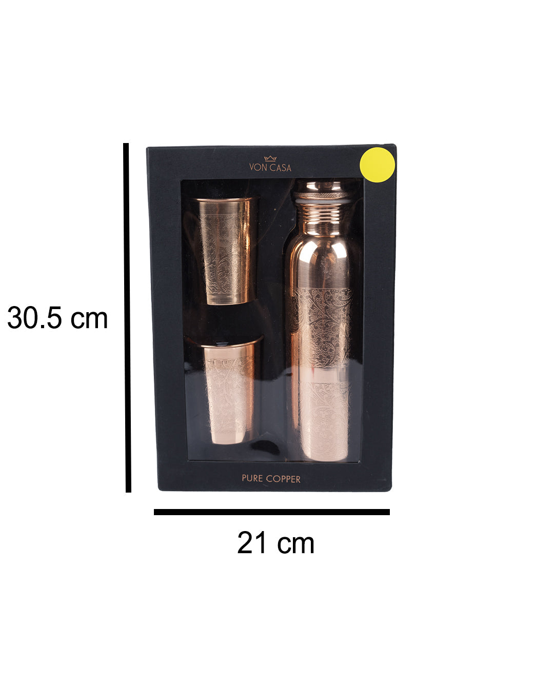 VON CASA Bottle with Tumbler Set, 1 Bottle, 2 Tumblers, Copper, Set of 3, 1 Litre