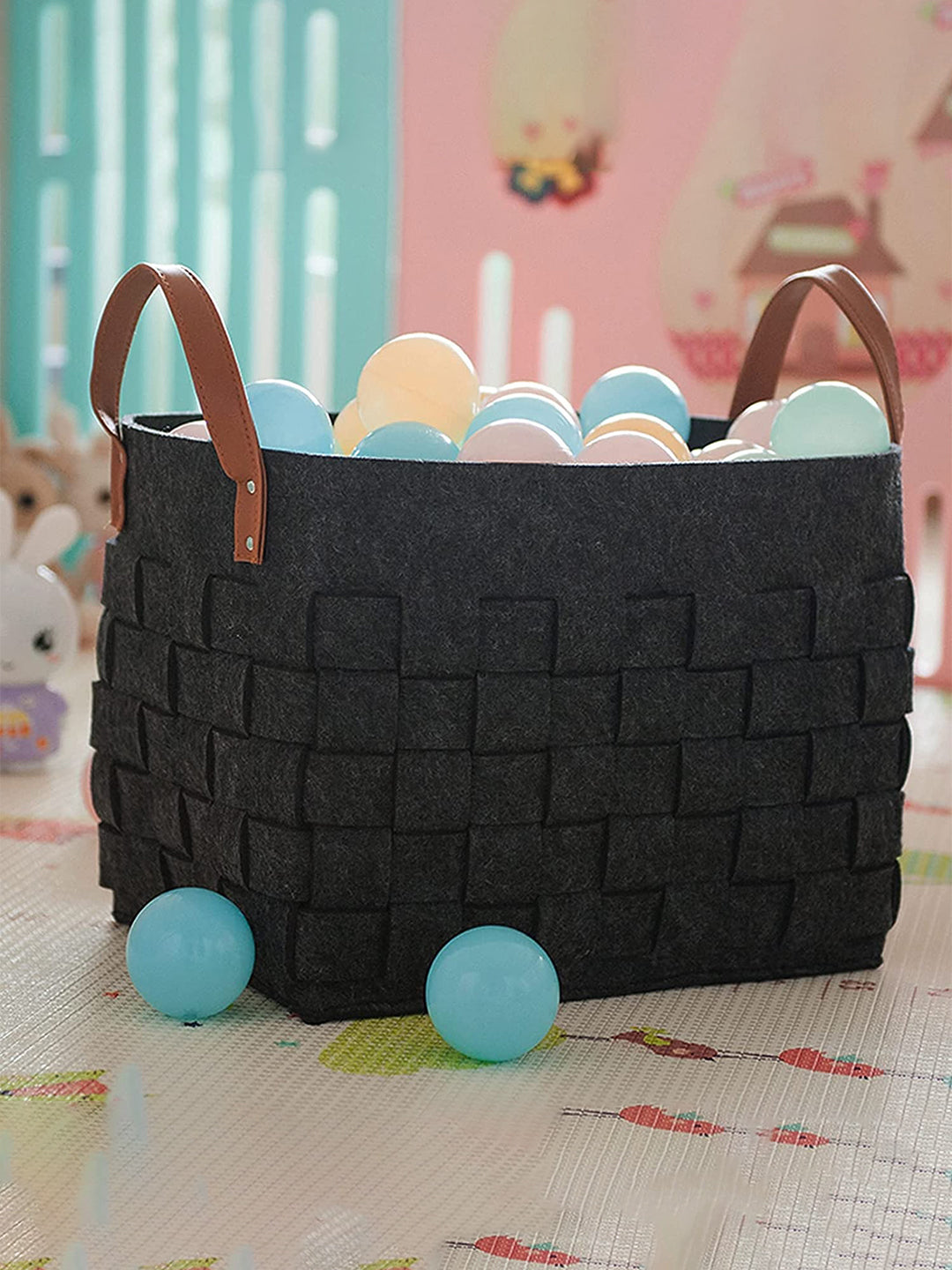 VON CASA Felt Fabric Storage Basket Organizer Boxes - 25 Litre, Dark Grey
