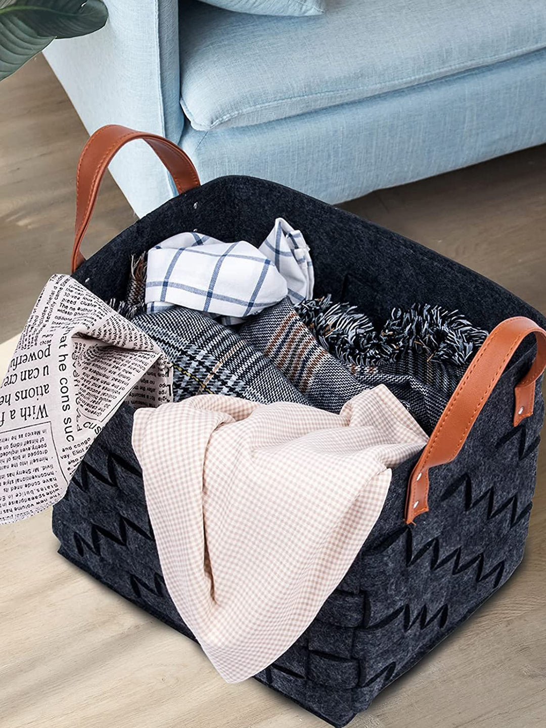VON CASA Felt Fabric Storage Basket Organizer Boxes - 25 Litre, Dark Grey